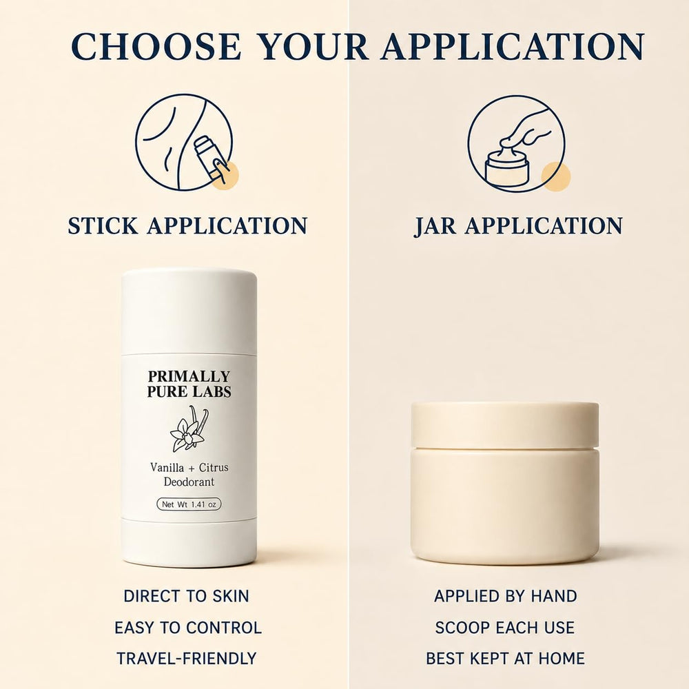 Primally Pure Labs product label close-up listing ingredients and aluminum-free benefit