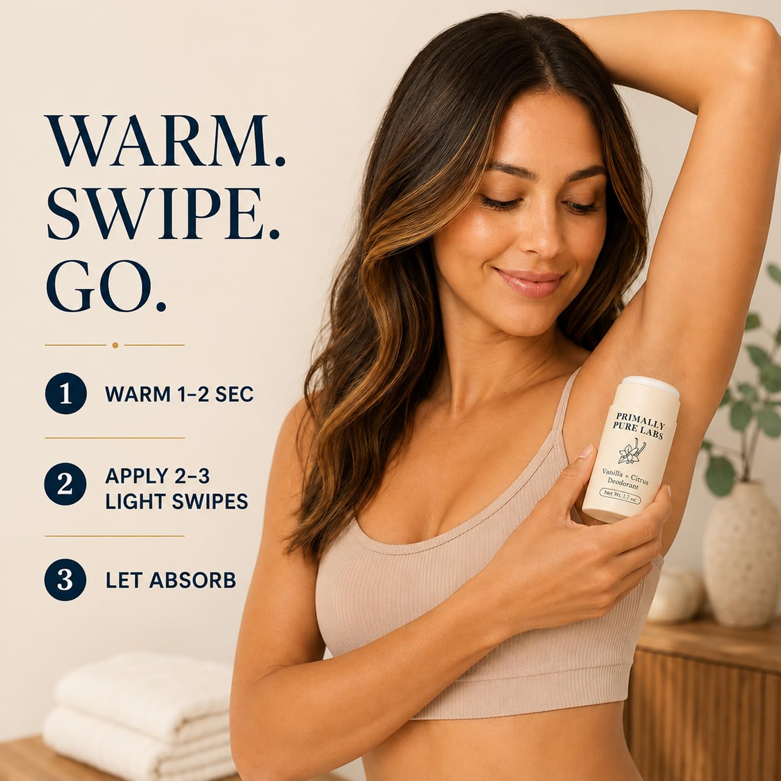 Primally Pure label closeup showing ingredients and aluminum‑free promise