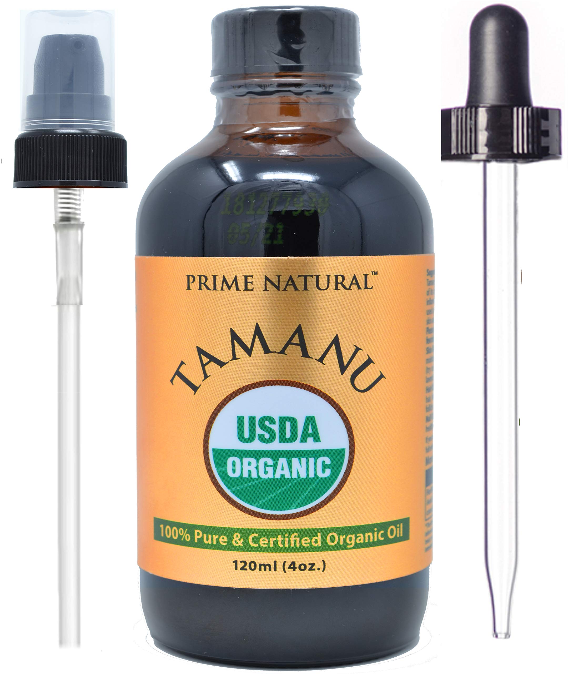 PRIME NATURAL front bottle shot showing 4oz amber packaging and organic label benefits