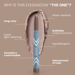 PRIME PROMETICS cream shown on fingertip emphasizing easy blend and beginner-friendly application