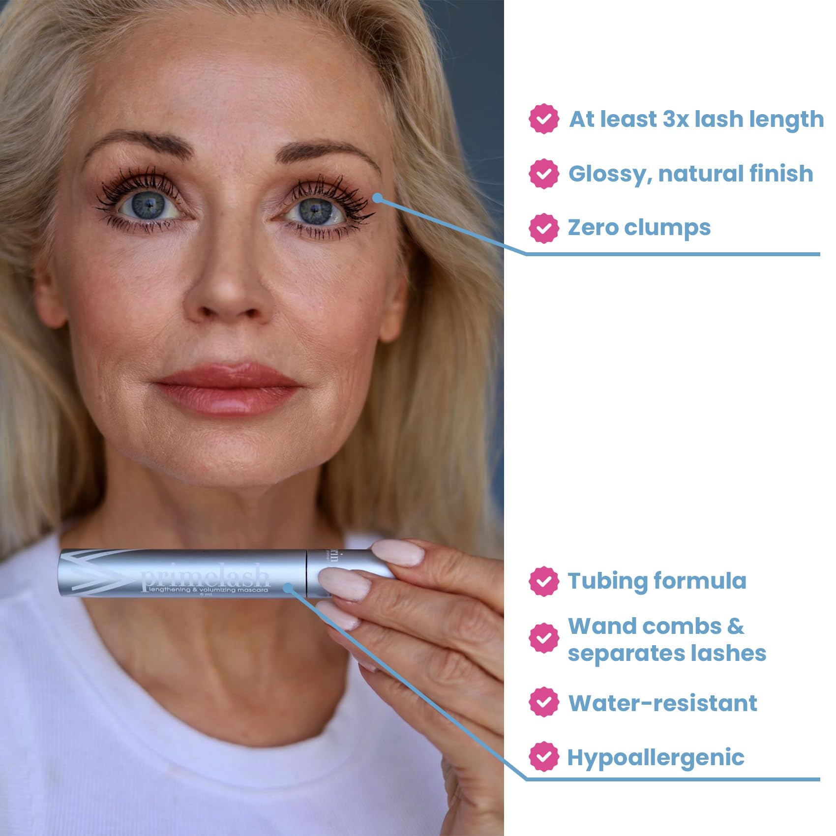 Prime Prometics wand close-up combing lashes for clump-free separation