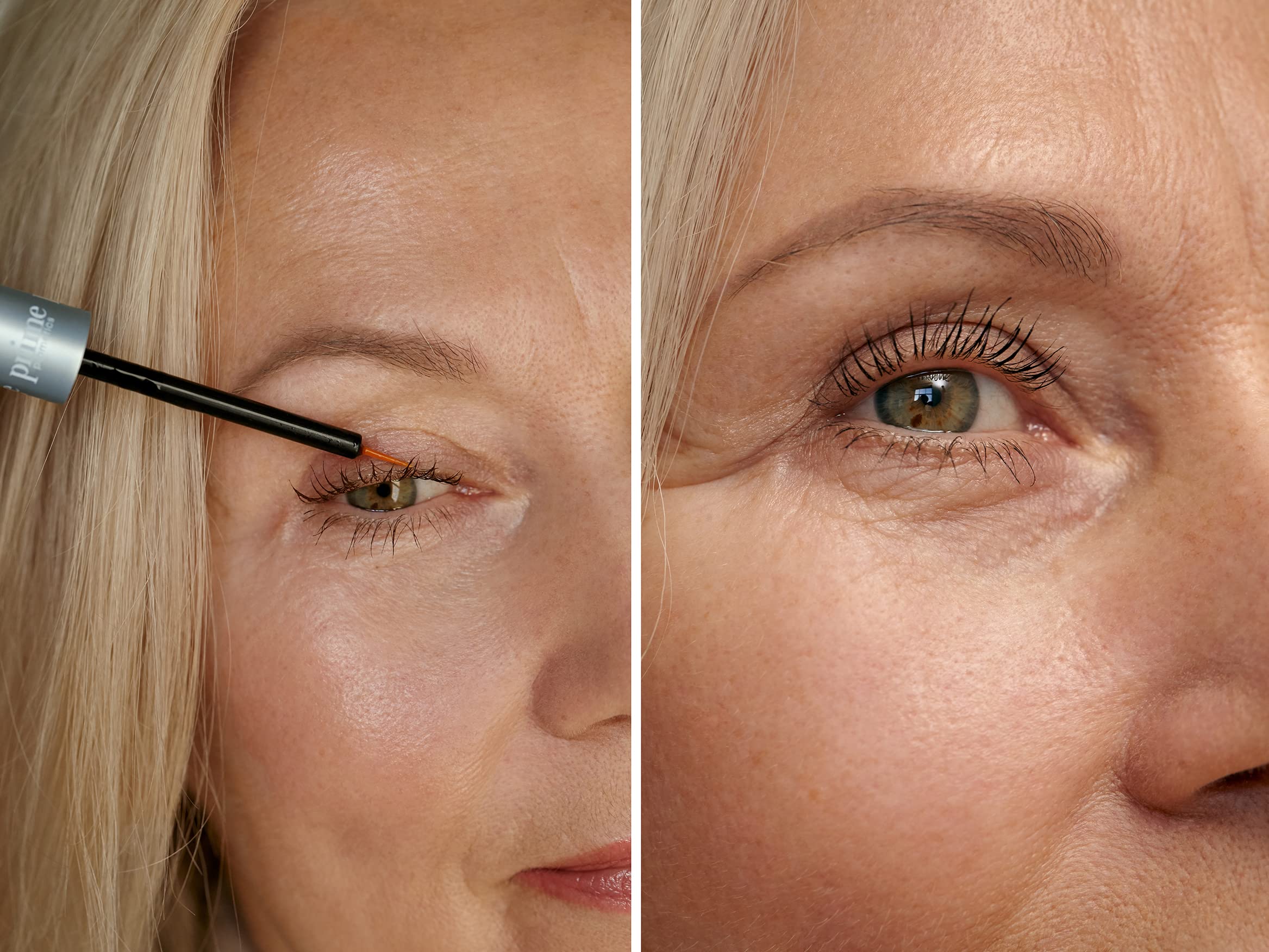 PRIME PROMETICS primeLash before and after lashes comparison showing fuller natural lash improvement