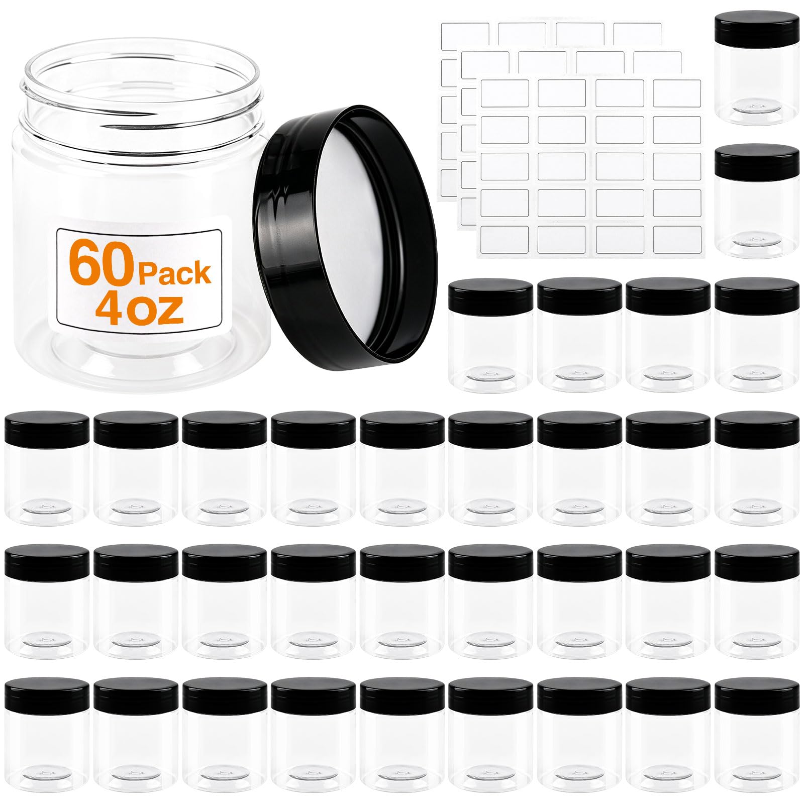 PrimorixDD 60-pack front view showing clear jars and stacked lids for organized storage
