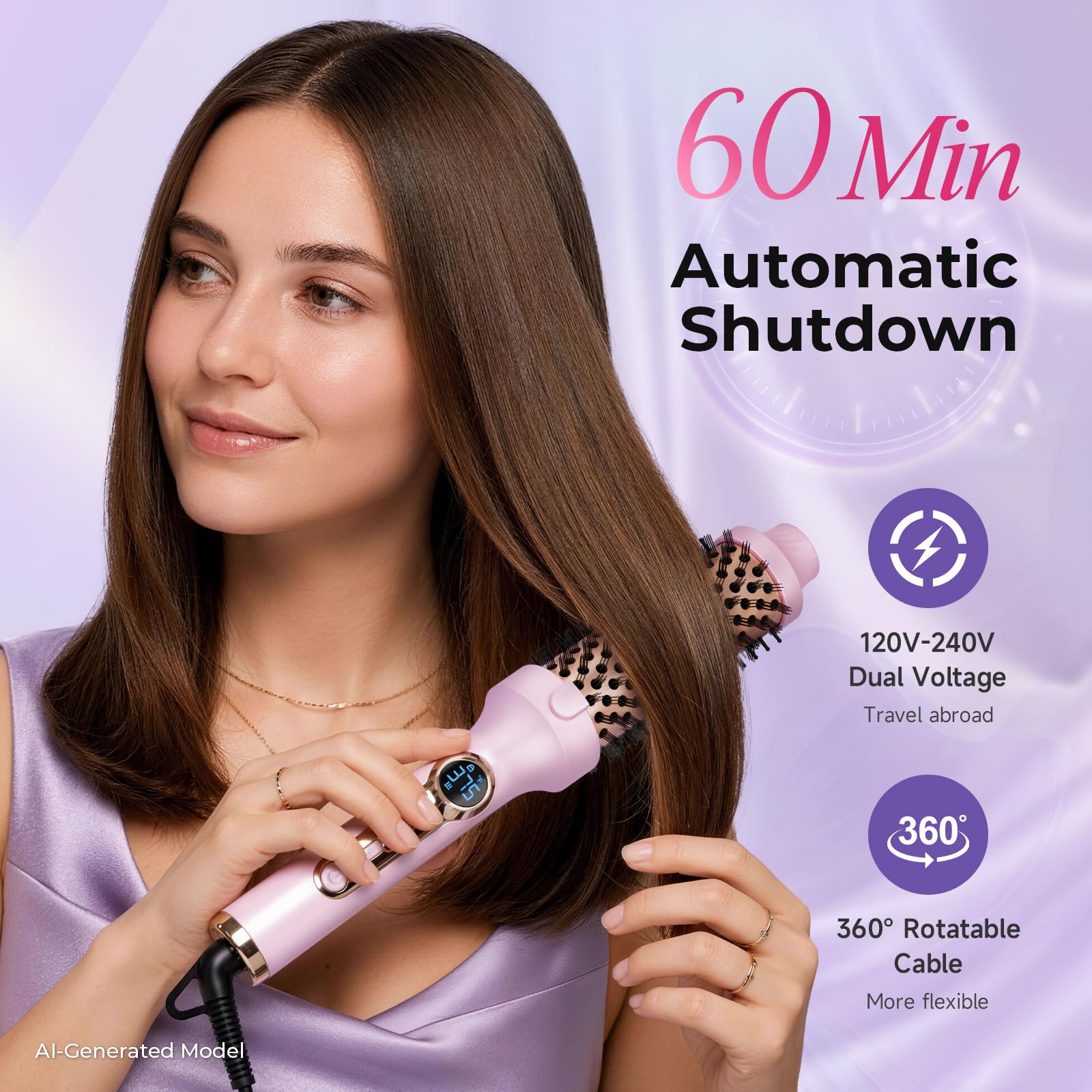 PRITECH brush styling medium-length hair to create volume and smooth finish