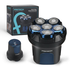 PRITECH front view of shaver showing six heads and ergonomic grip for efficient shaving