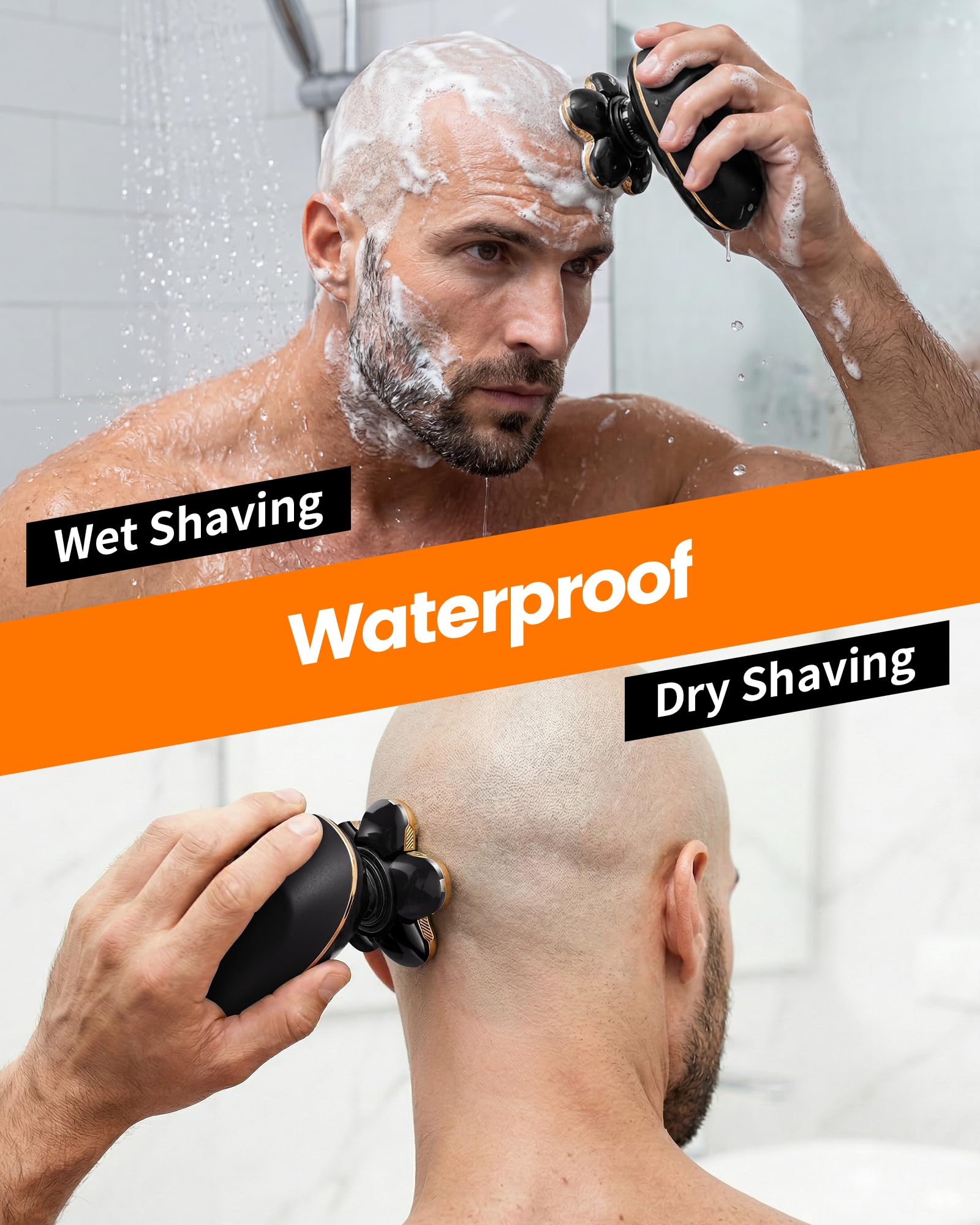PRITECH shaver used in bathroom for safe wet or dry head shaving
