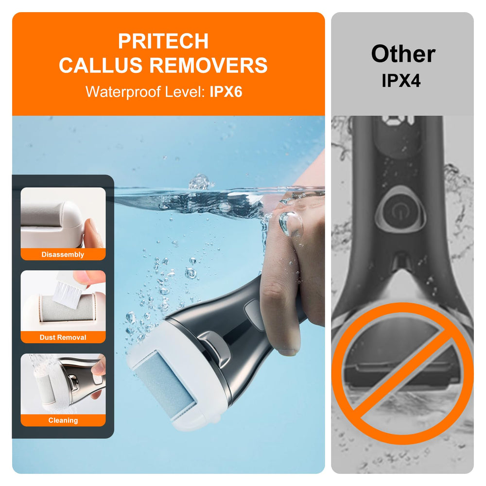 PRITECH in-use on heel after shower demonstrating effective smoothing