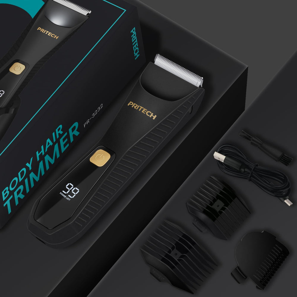 PRITECH grooming kit on bathroom counter in use, stylish daily grooming solution