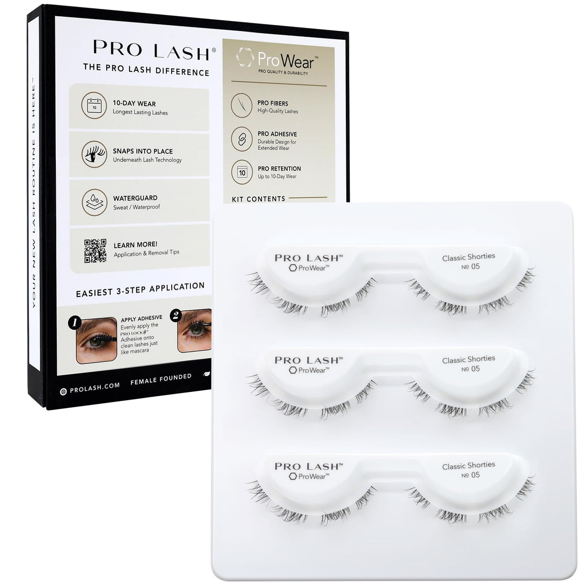 Pro Lash front packaging showing Classic Shorties No.05 for easy selection and storage