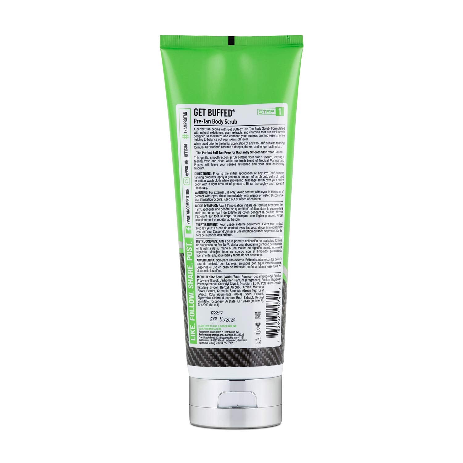 Pro Tan close-up of scrub texture on hand, exfoliating action for smoother tan