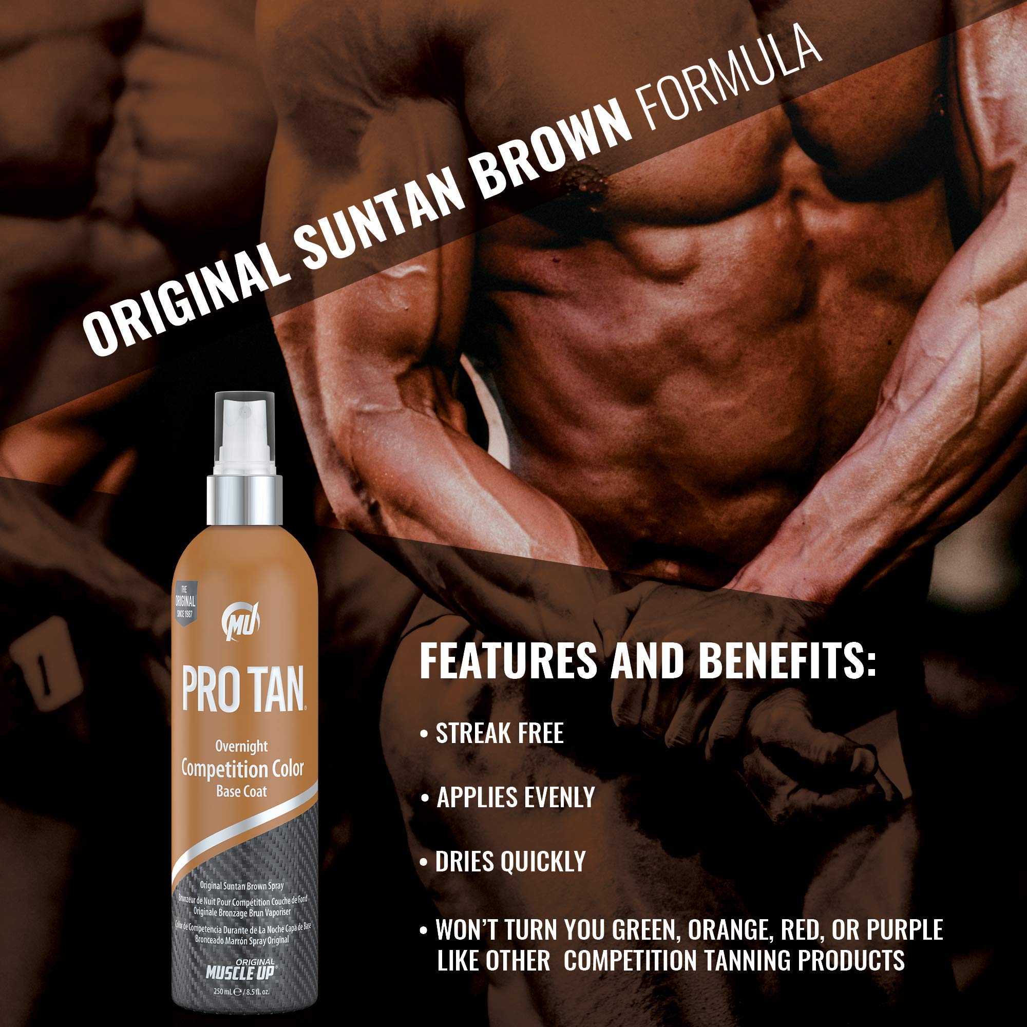 Pro Tan bottle held in hand showing 8.5 fl oz size and travel-friendly benefit