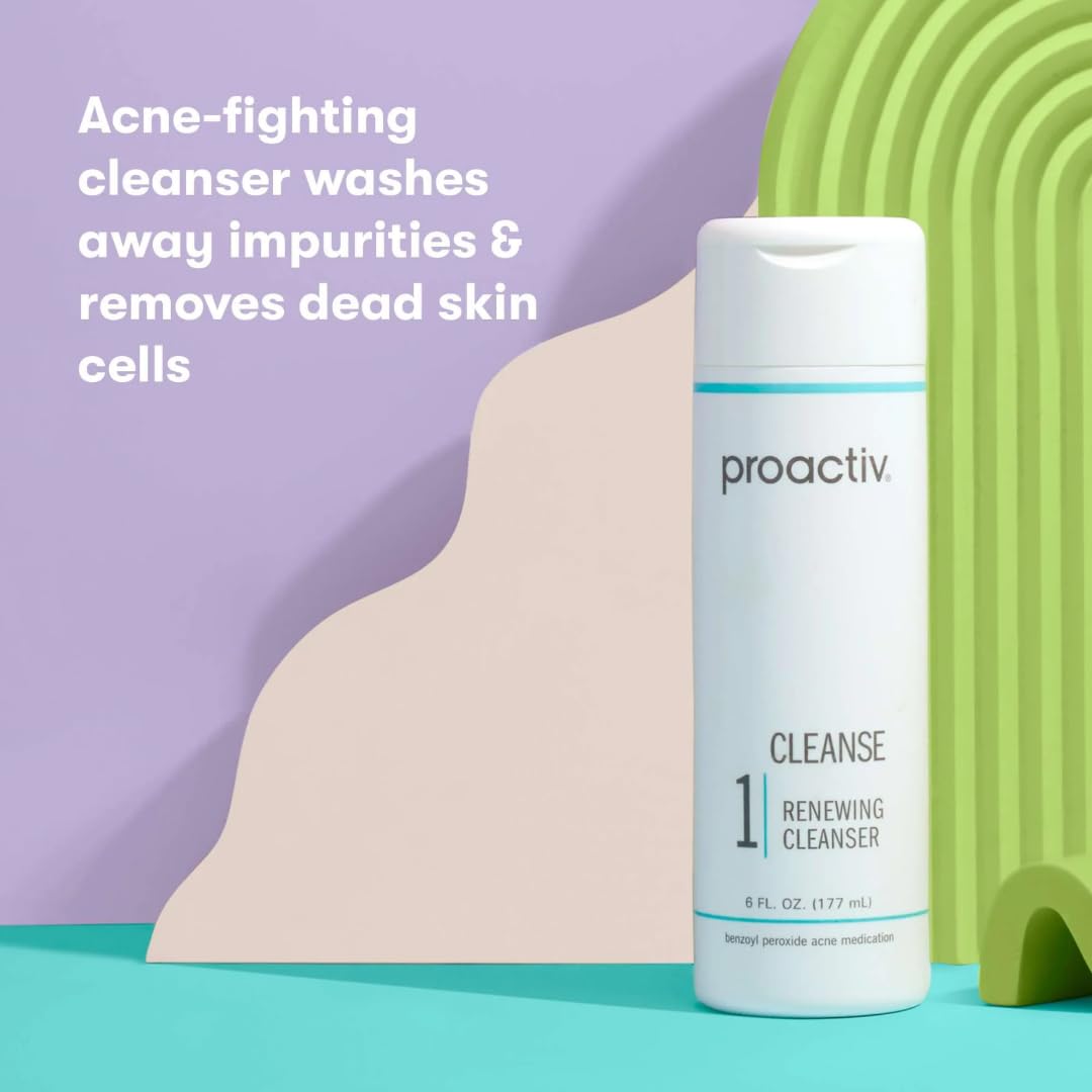 Proactiv bottle on bathroom counter in routine setting showing consistency support benefit