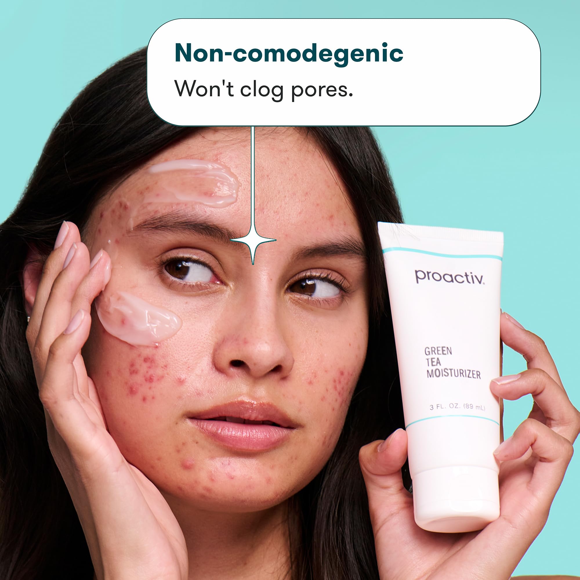 Proactiv in routine lifestyle shot with moisturizer applied after acne treatment demonstrating soothing hydration