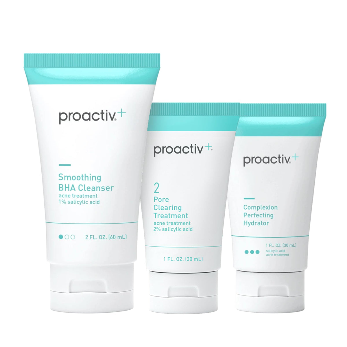Proactiv front packaging of 30‑day kit showing full set and claims
