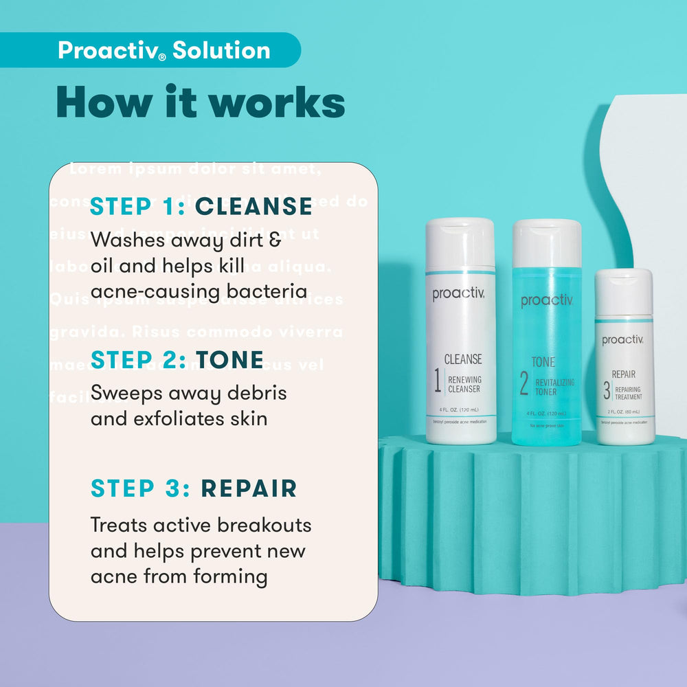 Proactiv toner bottle label detail highlighting exfoliating and pore-refining benefit
