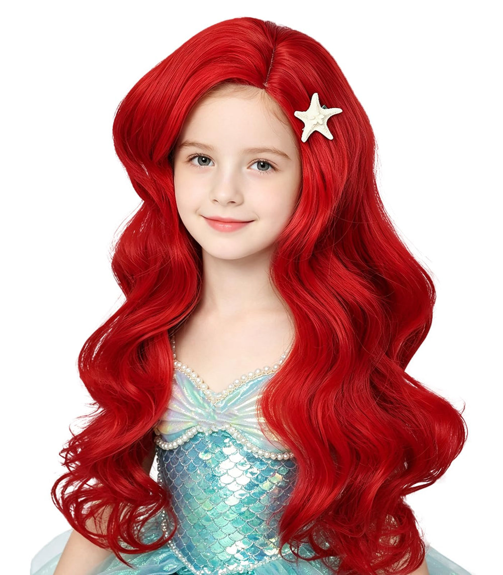 Probeauty red mermaid wig front view showing vibrant curls and costume appeal