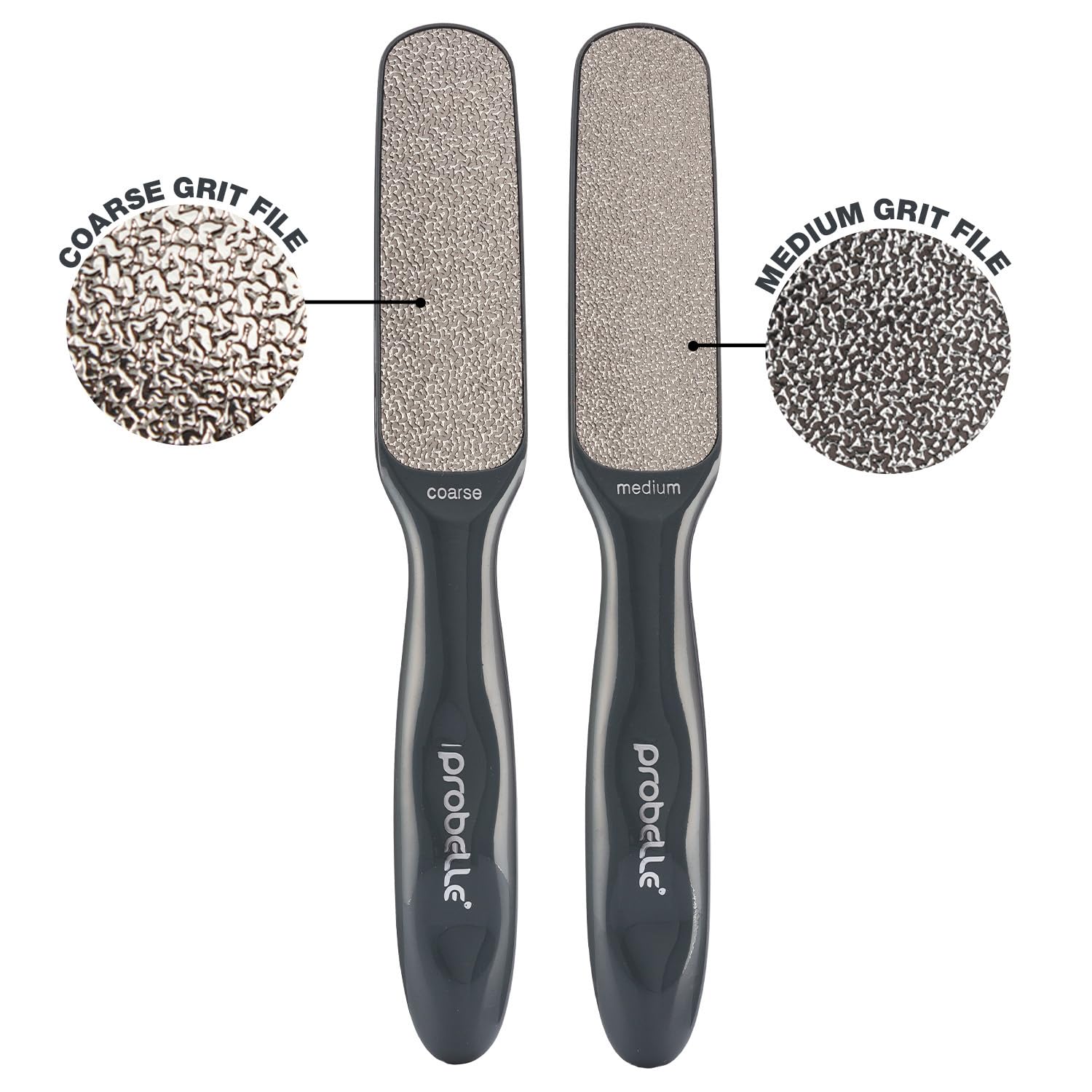 Probelle close-up of coarse nickel surface removing thick callus quickly