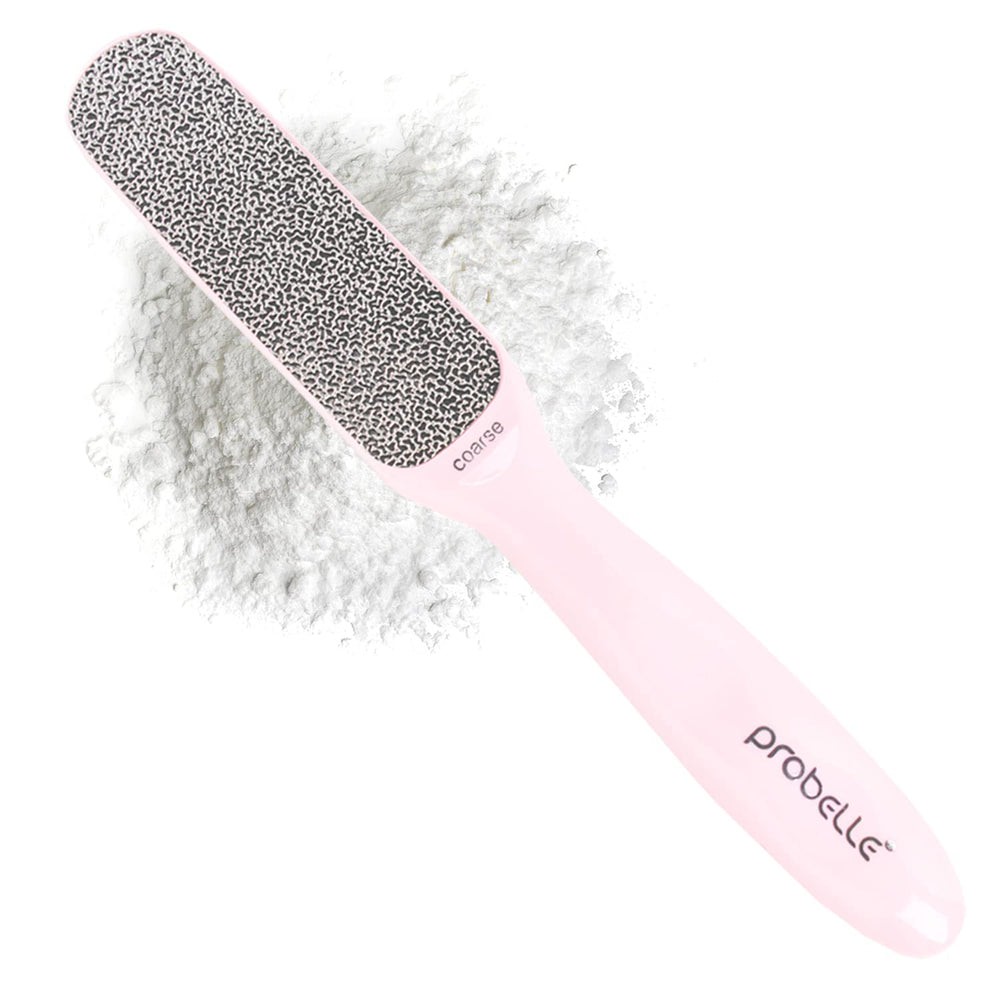 Probelle front view of pink foot file showing full tool and balance benefit
