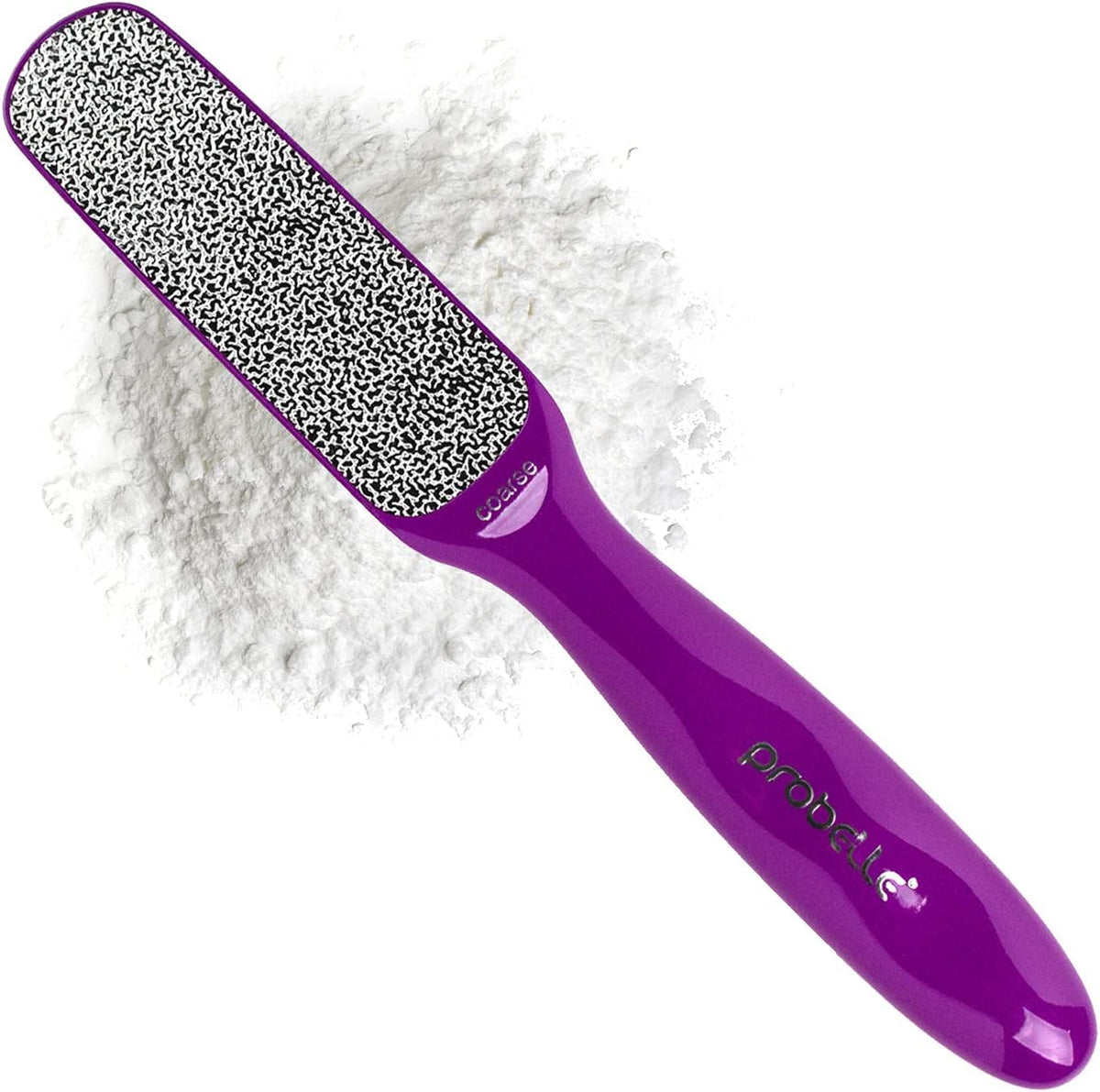 Probelle front view of the purple double-sided foot file showing dual textures and quick results