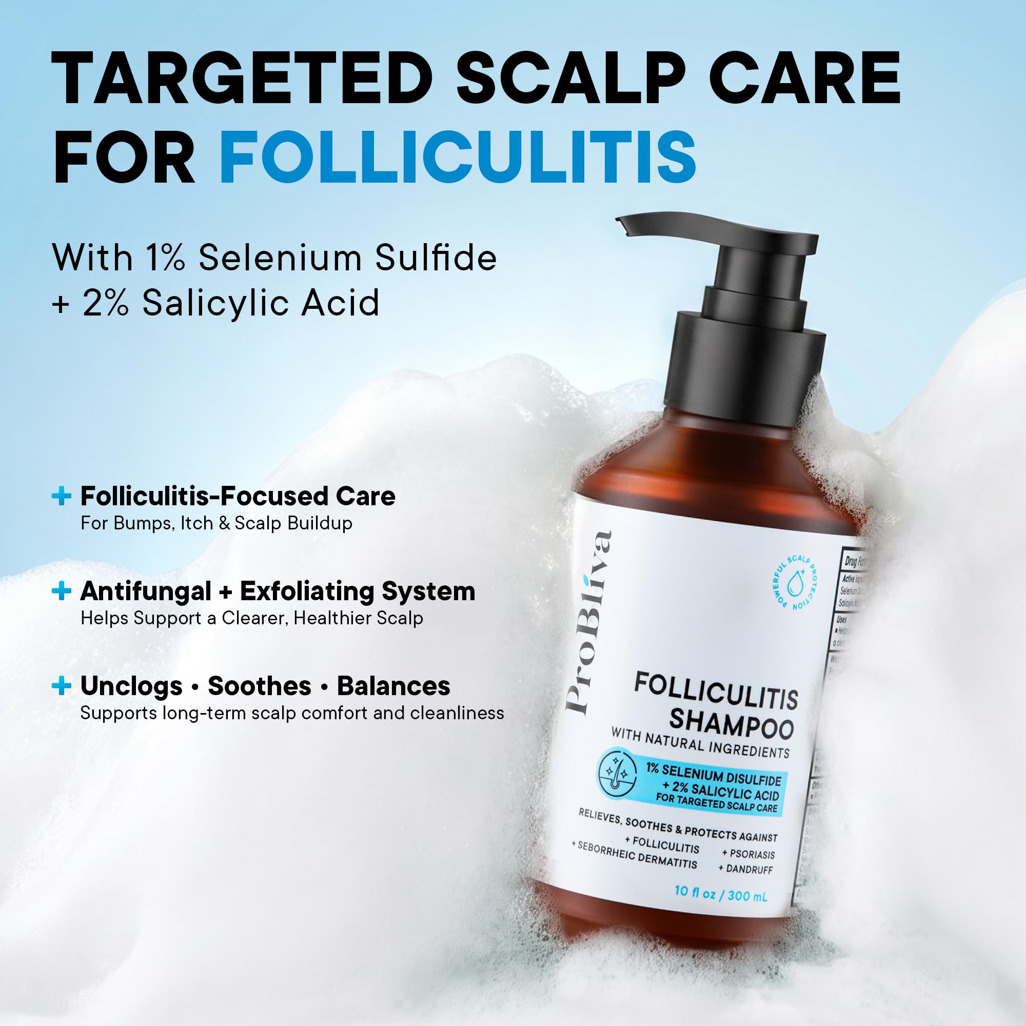 ProBliva back label with ingredients and directions for targeted scalp use
