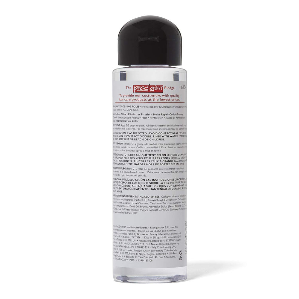 Proclaim glossing polish being applied to hair ends for lightweight shine