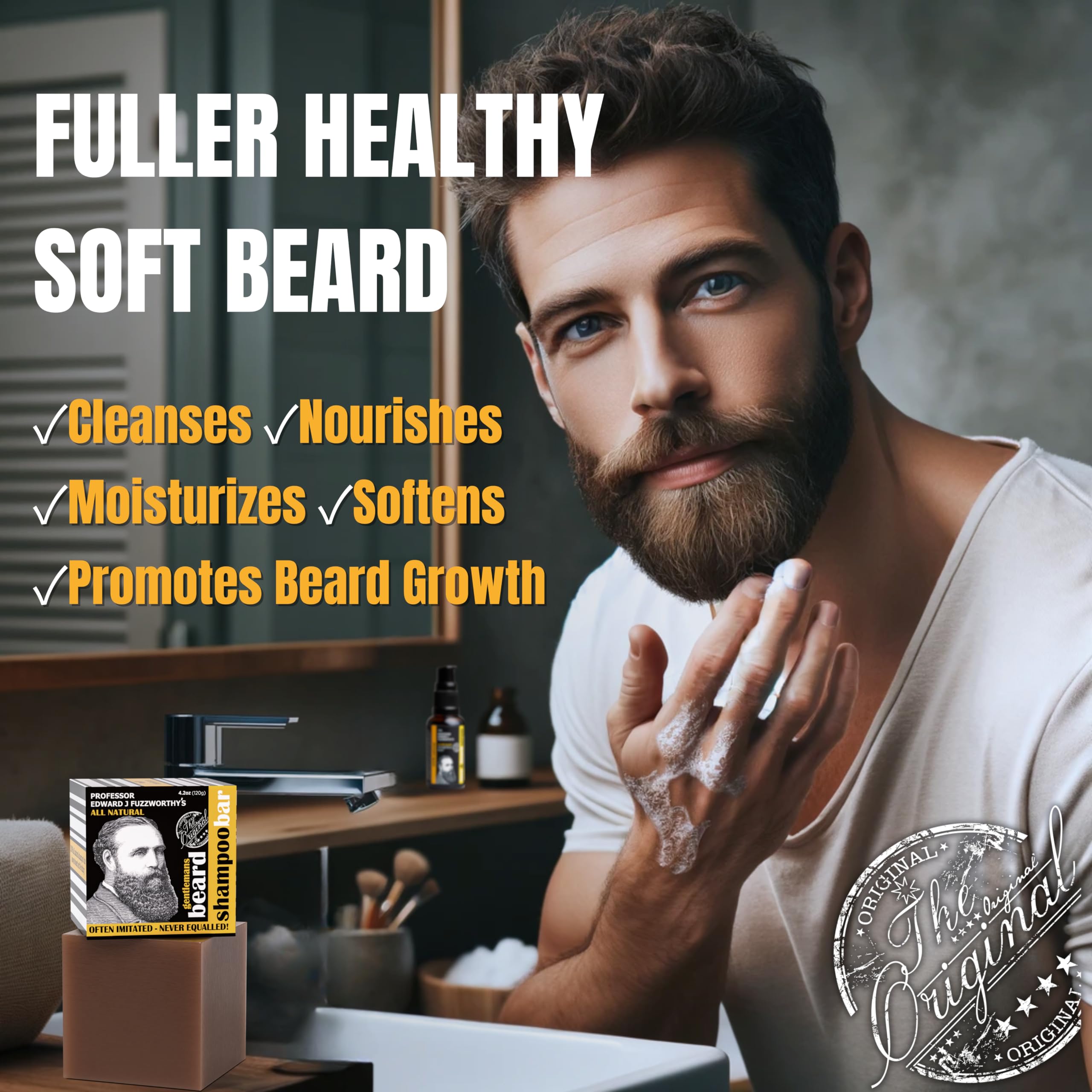 PROFESSOR EDWARD J FUZZWORTHY'S lather demo on fingers showing gentle foam for beard cleansing