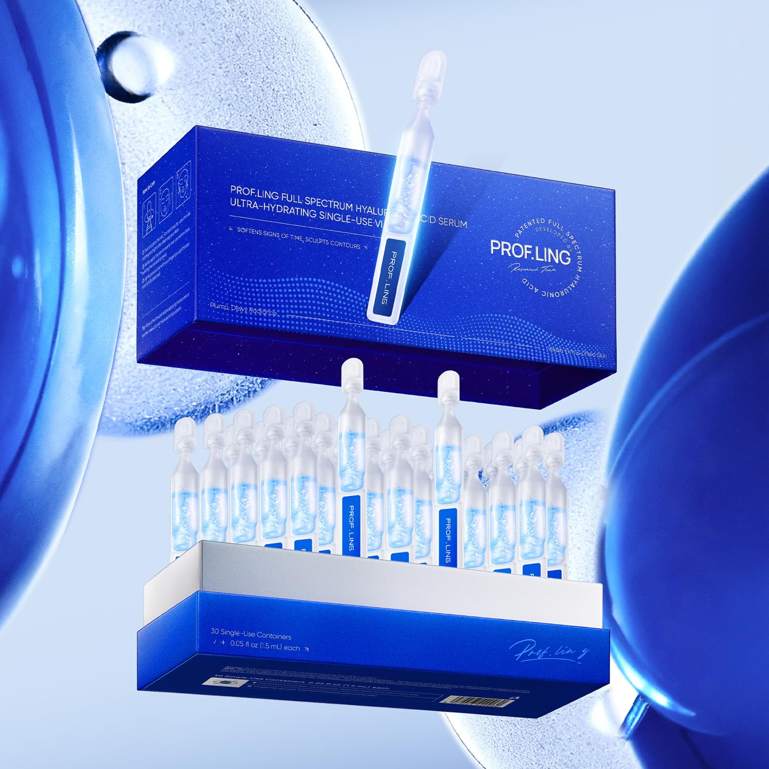 PROF.LING vial beside bathroom essentials illustrating easy daily routine benefit