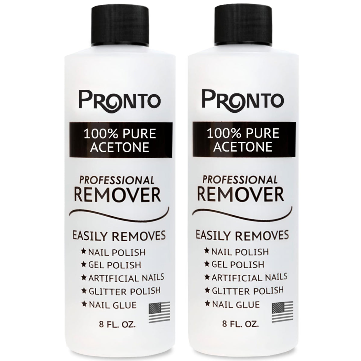 Pronto front packaging showing two 8 fl oz bottles and quick removal benefit