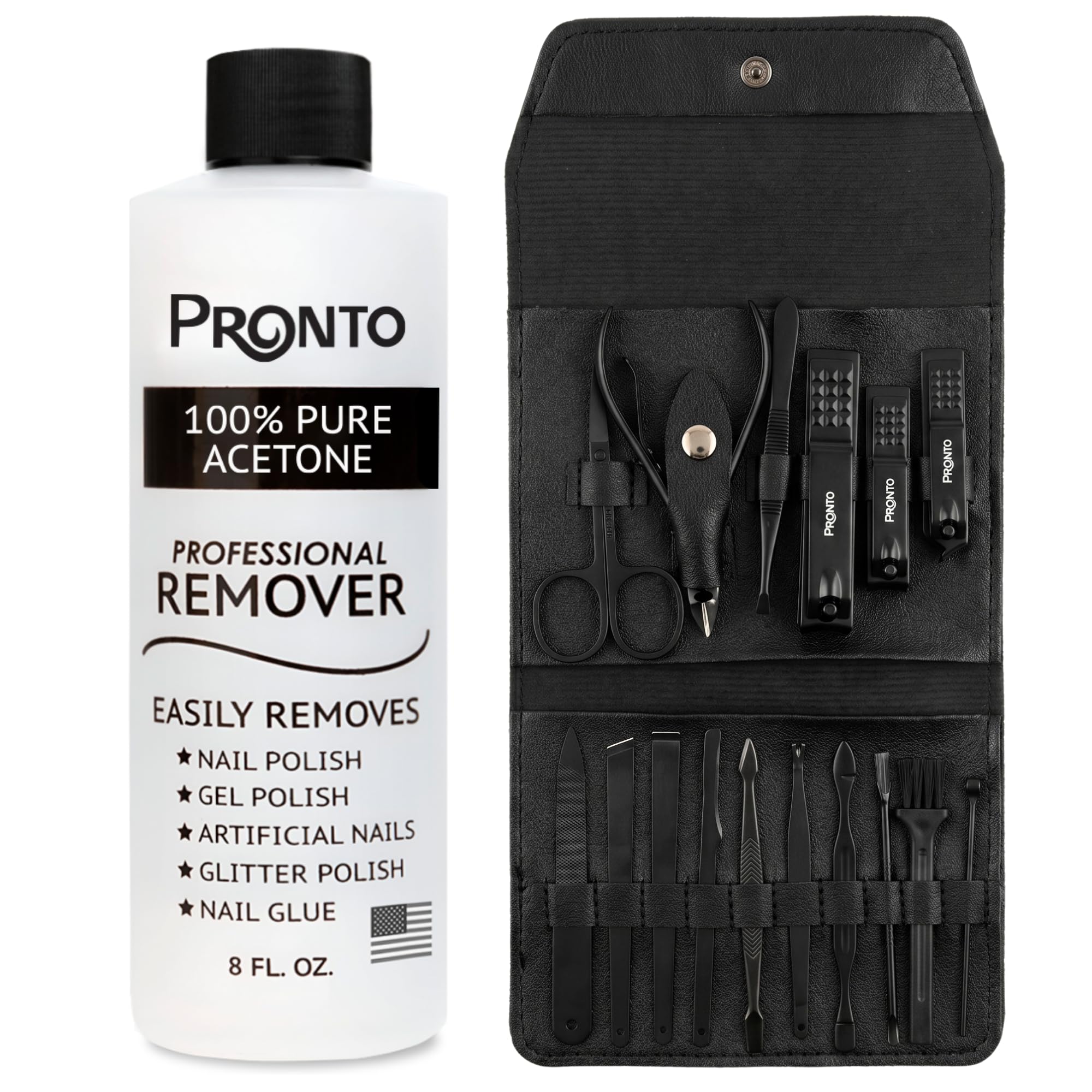 Pronto bottle and manicure case arranged for complete kit convenience