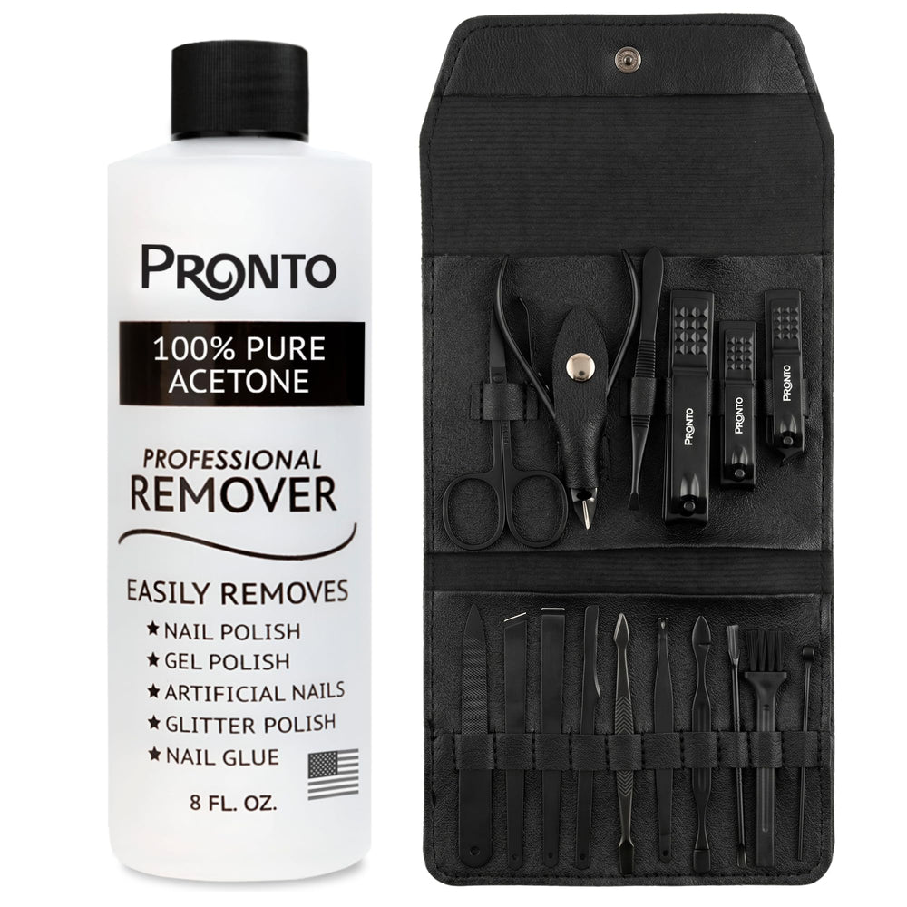 Pronto bottle and manicure case arranged for complete kit convenience