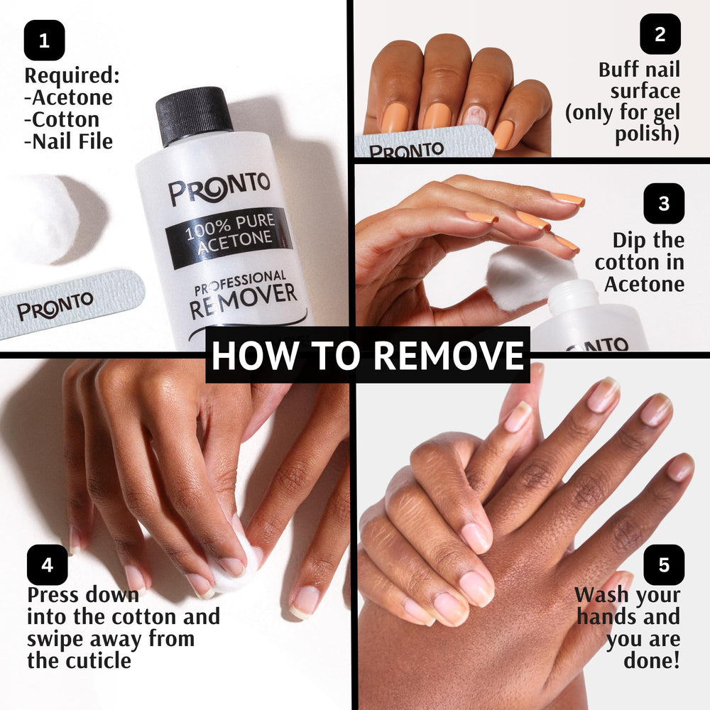 Pronto before and after nails showing effective acrylic and gel removal