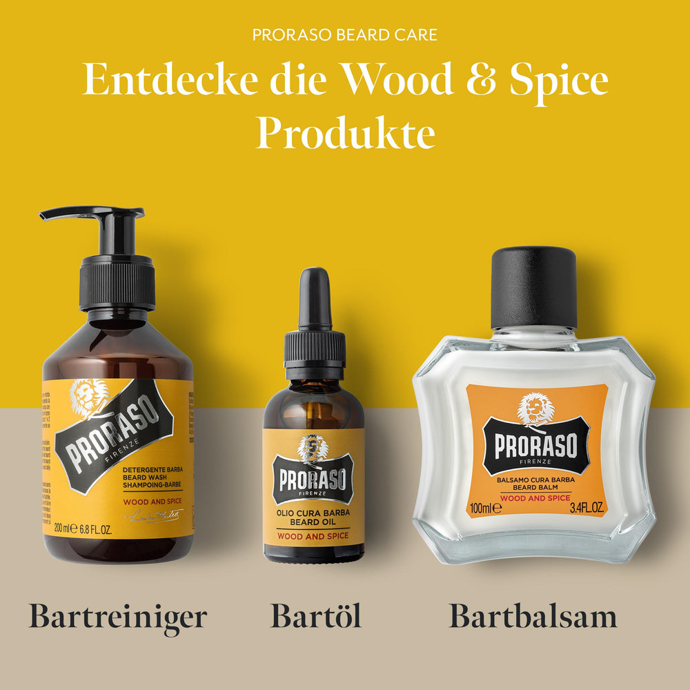 Proraso beard wash being applied in a shower for refreshed, soft beard
