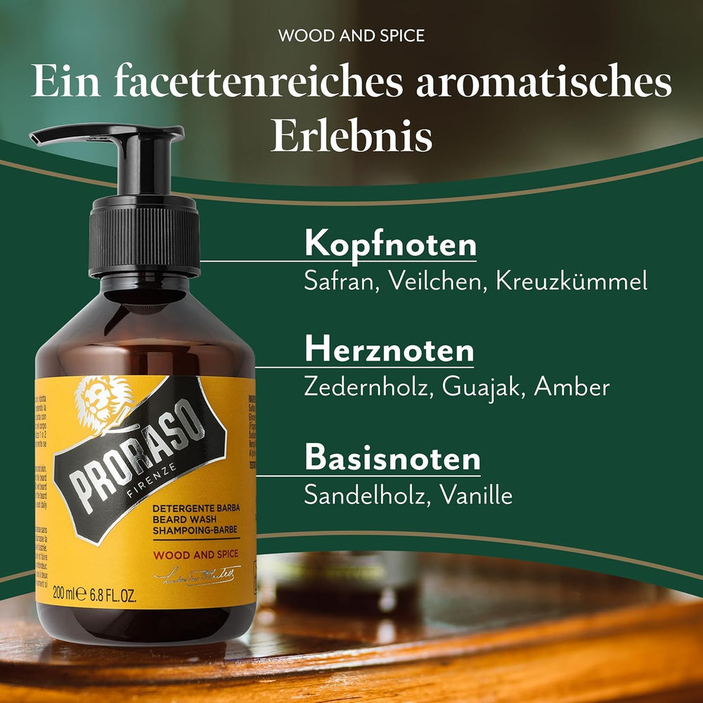 Close-up of Proraso pump dispensing beard wash for easy, controlled use