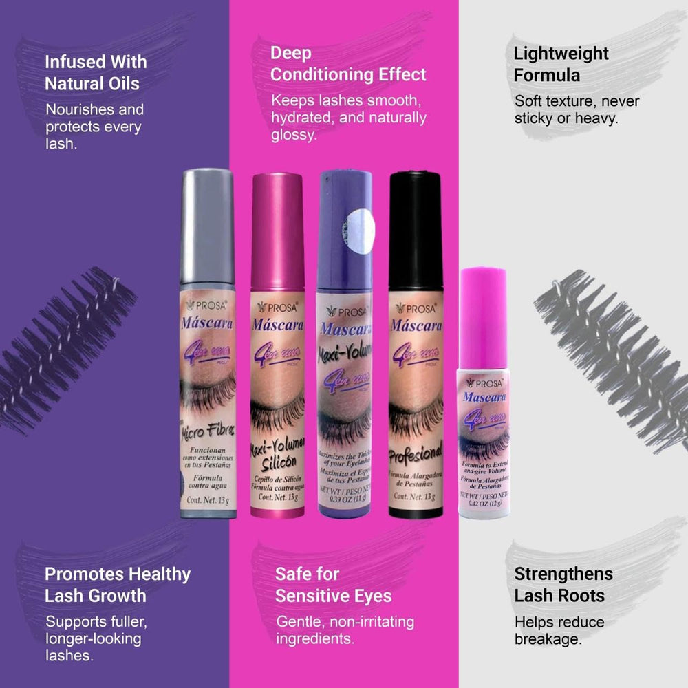 Prosa Mascara label ingredients highlighting natural oils that strengthen and condition