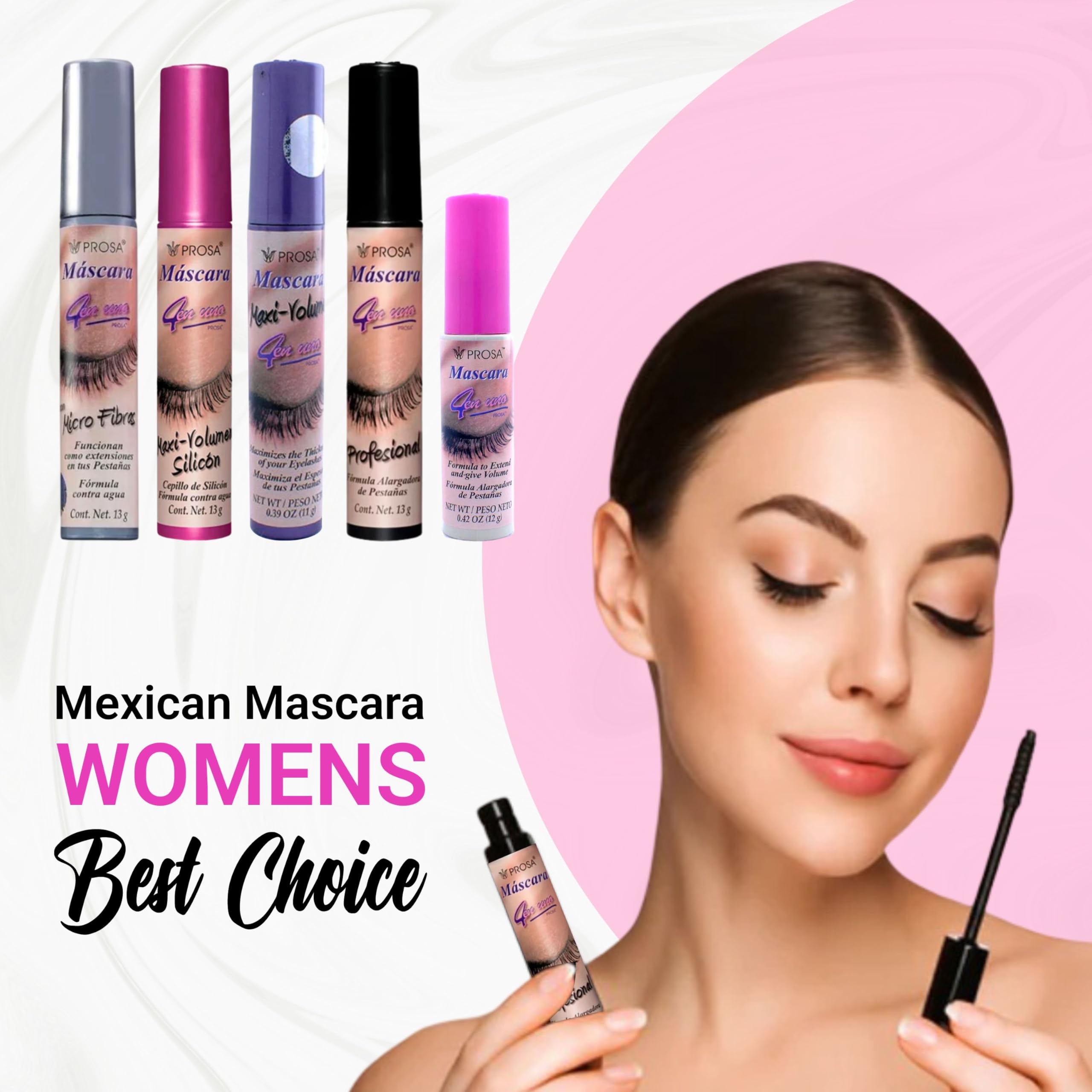 Prosa Mascara on model illustrating amplified volume and elongated lashes instantly