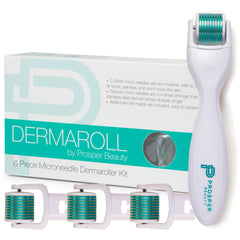 Prosper Beauty derma roller front packaging displaying kit contents and benefits