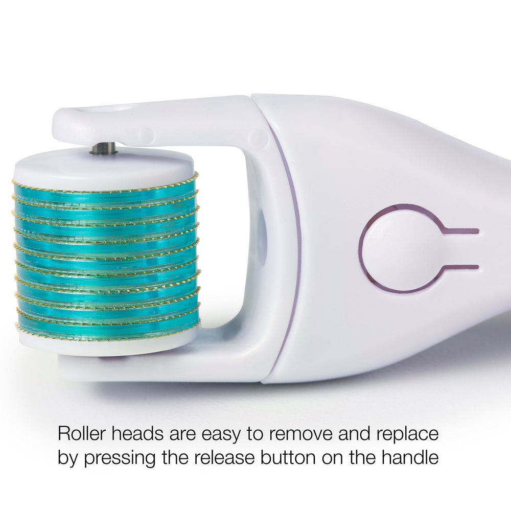 Prosper Beauty derma rolling in use on cheek demonstrating safe at-home application