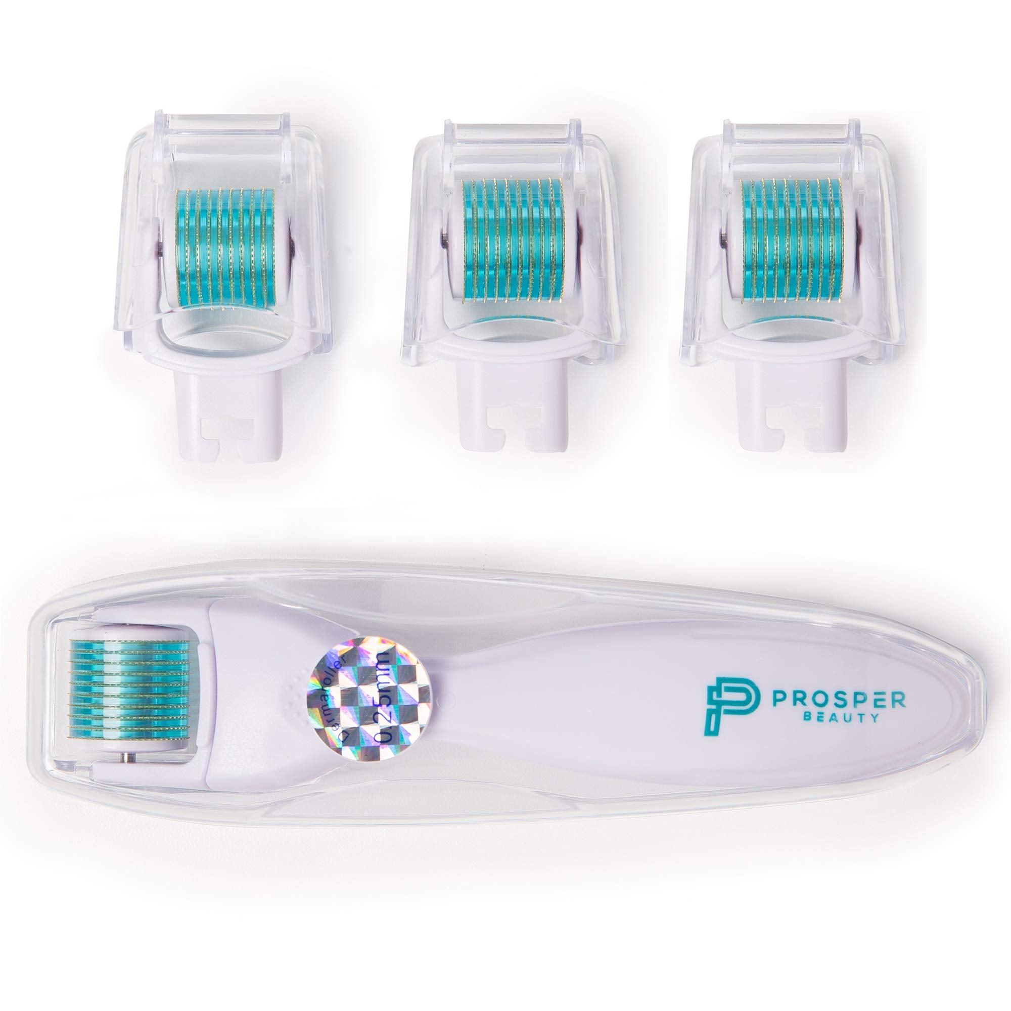Prosper Beauty derma roller beside a serum bottle to show enhanced absorption