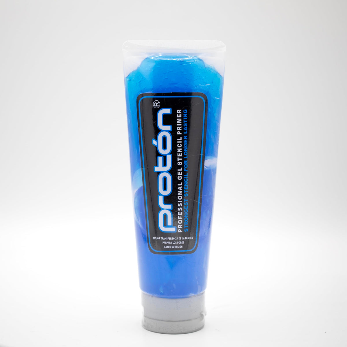 PROTON front packaging bottle showing label and blue gel, ensures clear studio identification