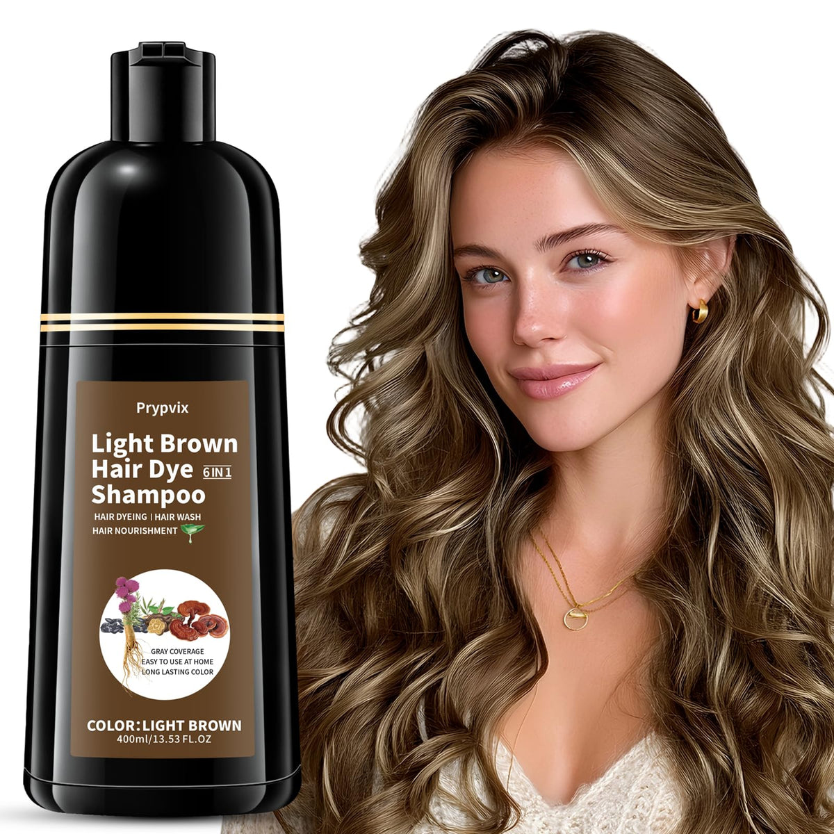 Prypvix front bottle showing light brown 3-in-1 shampoo benefits