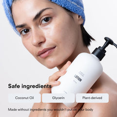 Public Goods lotion applied to hand demonstrating quick absorption and softness