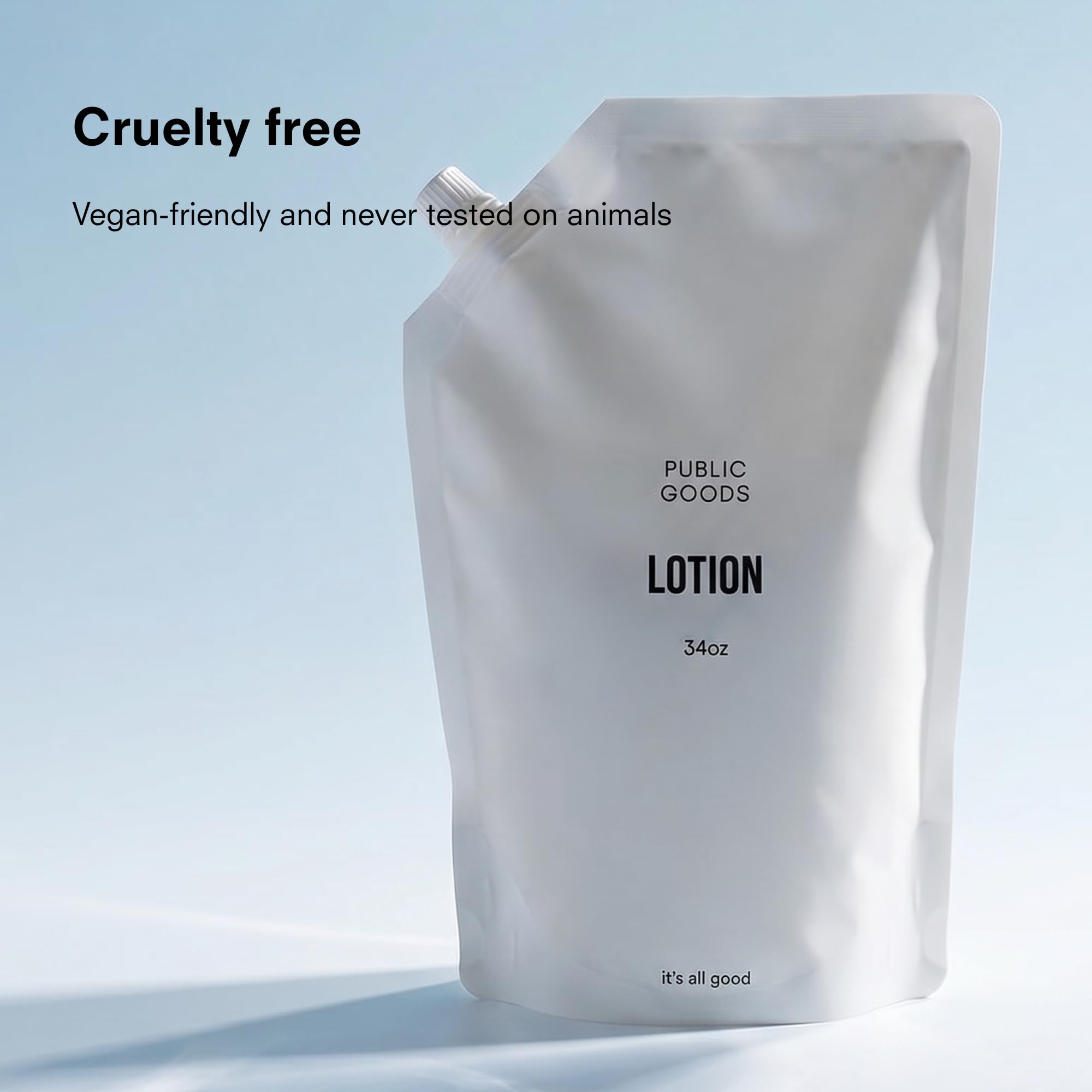 Public Goods lotion texture on hand swatch showing lightweight hydration and absorption