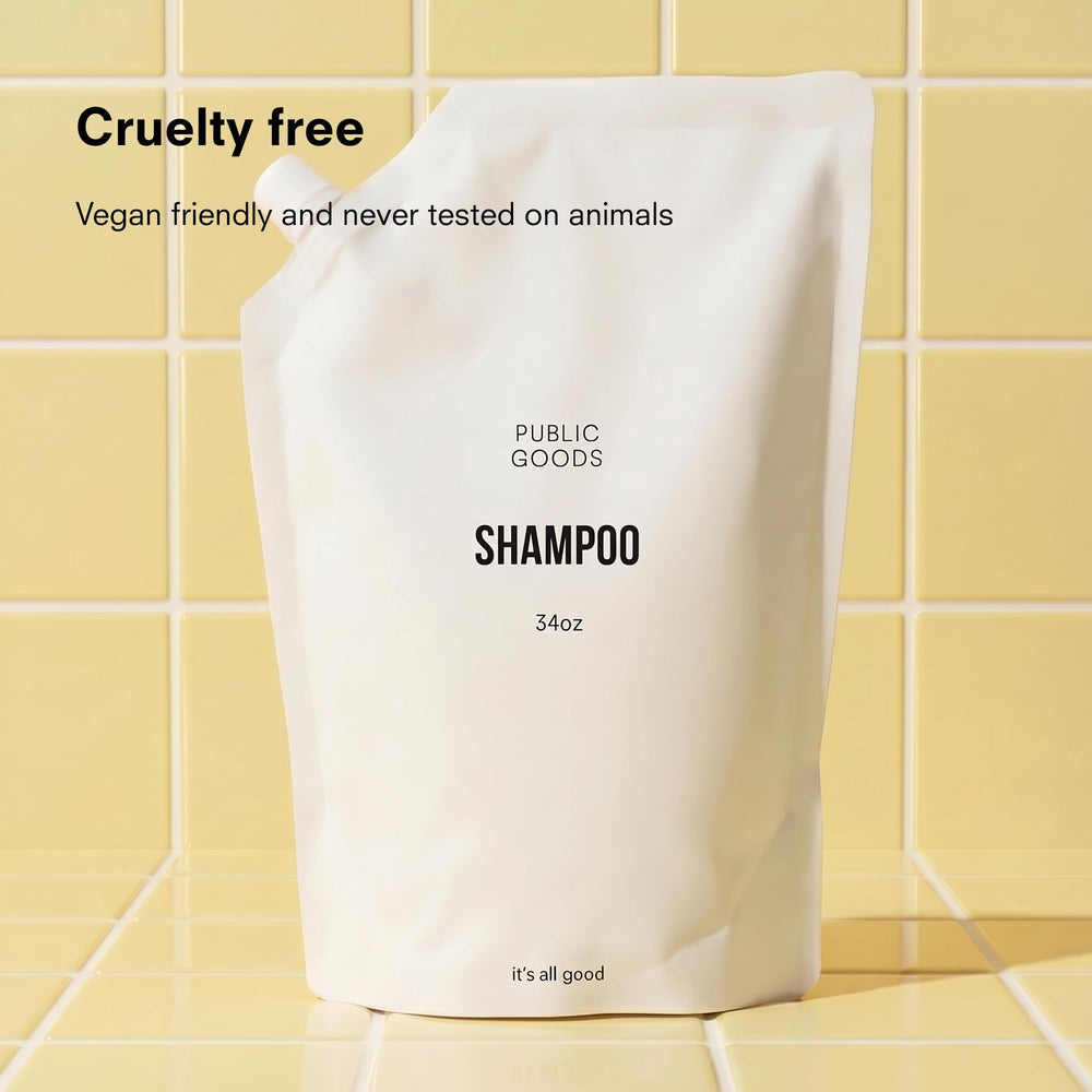 Public Goods shampoo texture close-up highlighting gentle, plant-based formula benefit