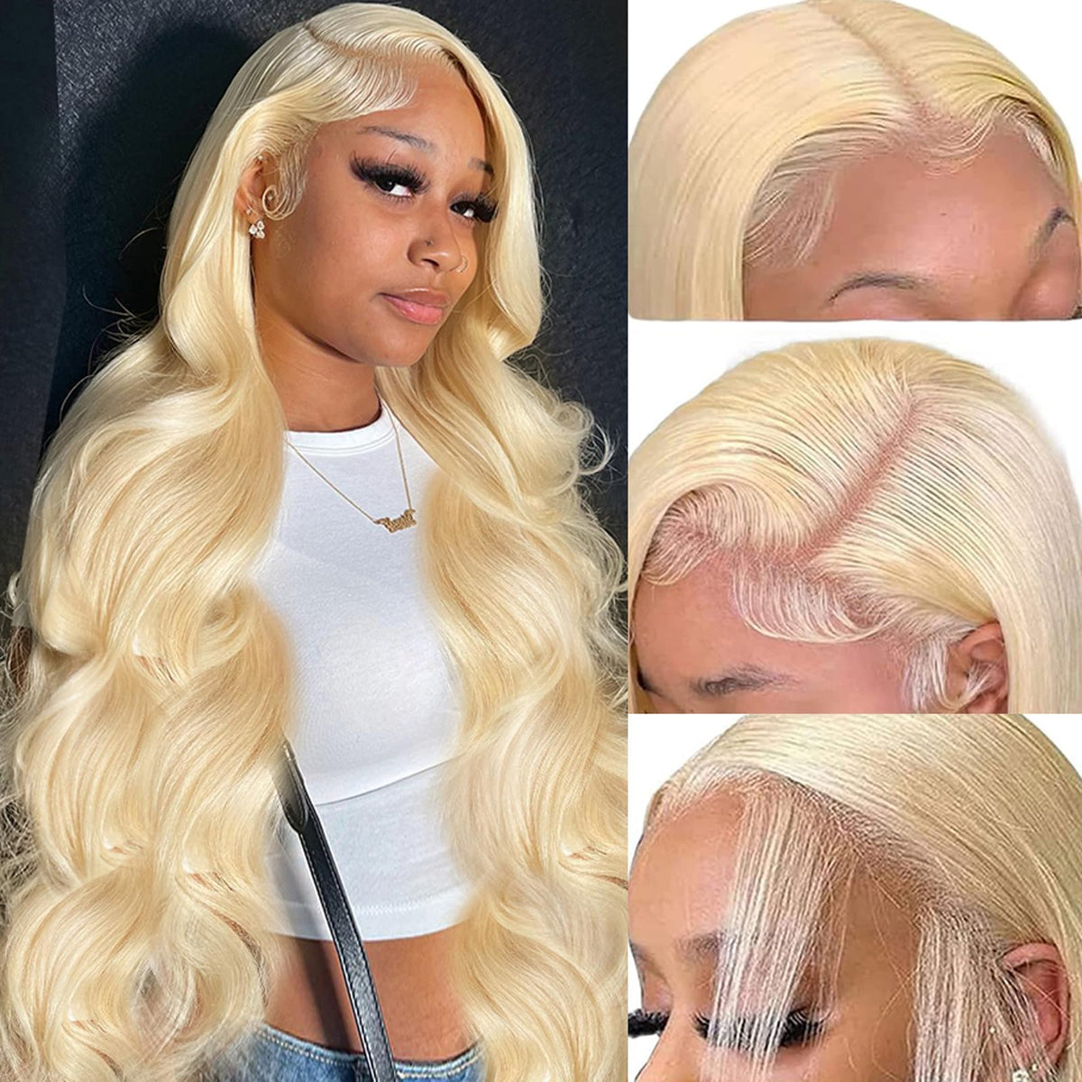 PUHPUH front view 30-inch blonde wig shows natural hairline and volume