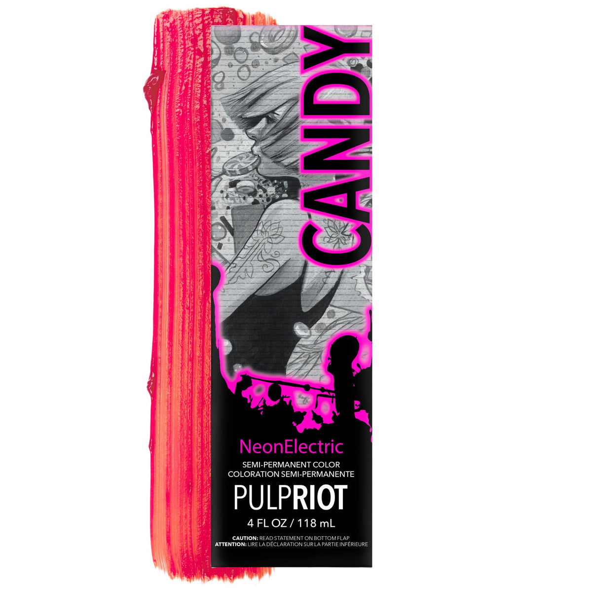 Pulp Riot Candy front tube showing bright neon pink packaging and clear branding