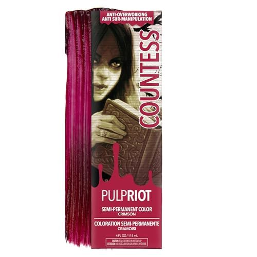 Pulp Riot tube front view showing countess crimson red and clear branding for bold shade
