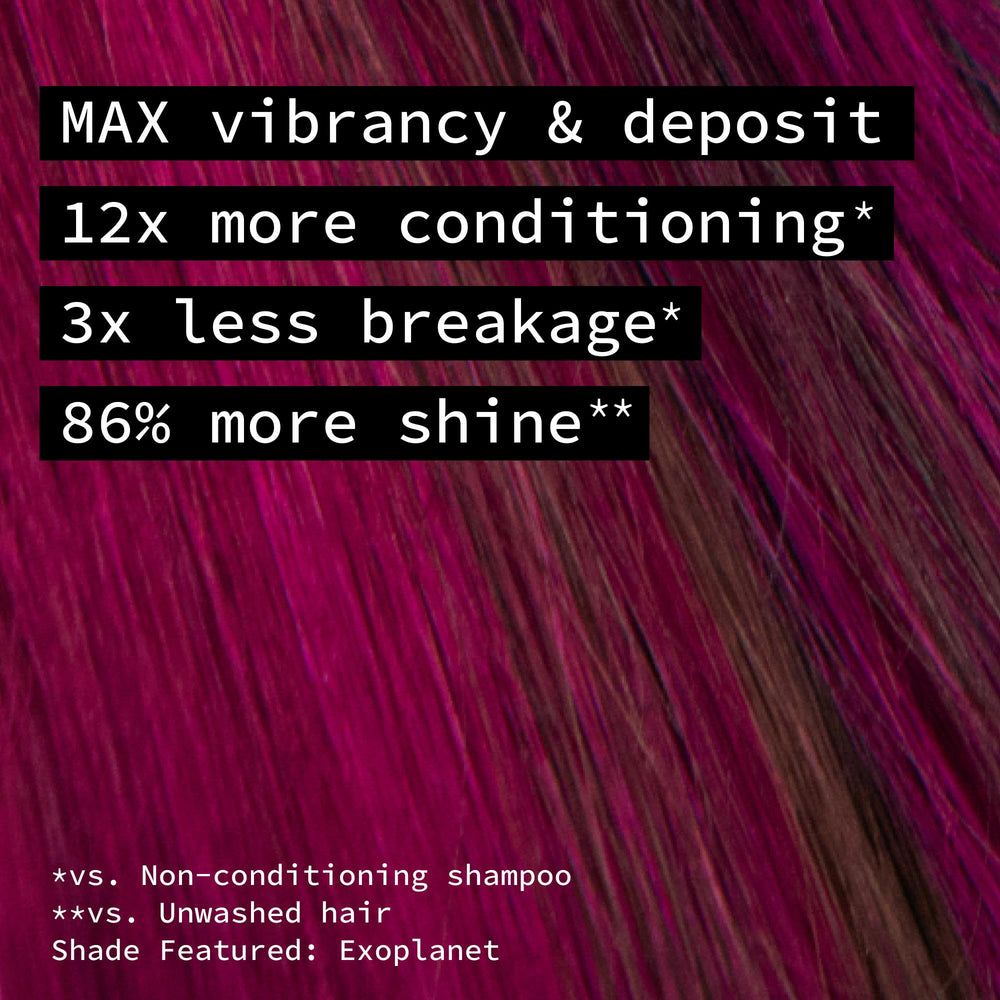 Pulp Riot magenta swatch applied to hair strand demonstrating true-to-tone payoff and vibrancy