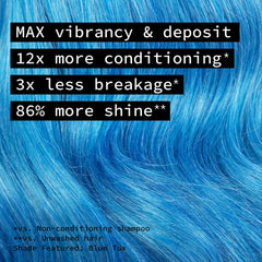 Bleached hair swatch with Pulp Riot Nightfall showing true dark blue with purple undertones