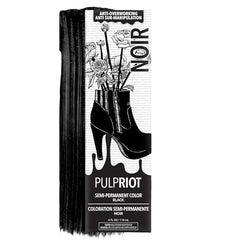 Pulp Riot Noir front tube showing rich black-blue shade and professional packaging benefit