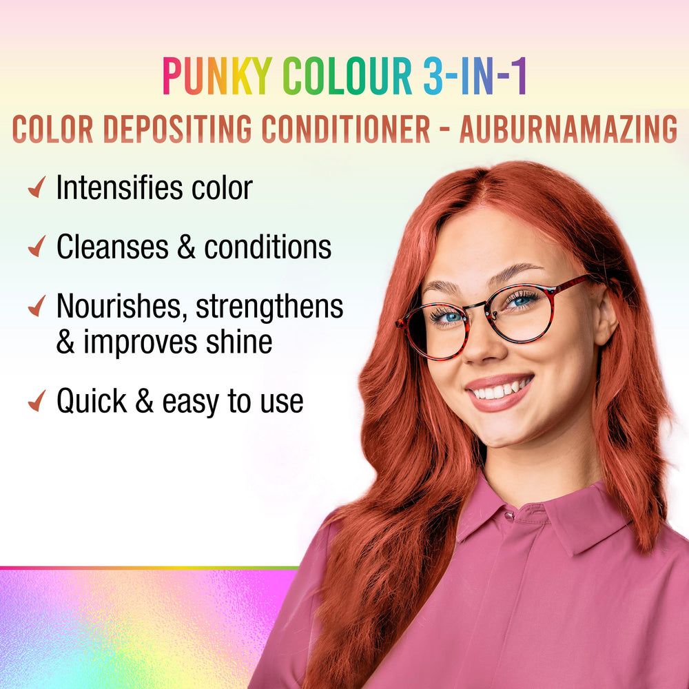 Punky texture swatch of conditioner cream with auburn pigment showing color payoff